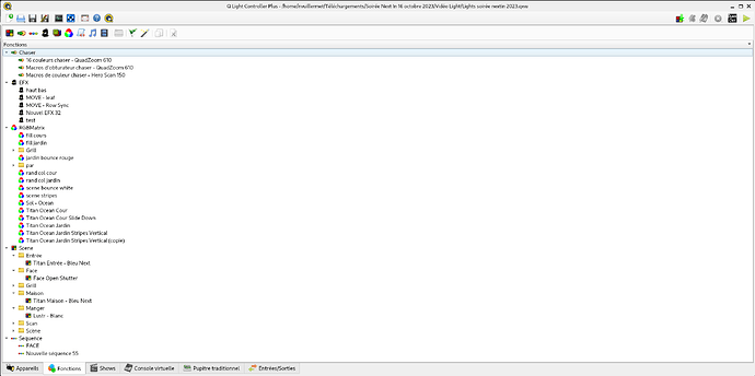 Les fonctions permettant de créer les ambiances, les mouvements, les matrices... qui seront appelées en live depuis le desk.