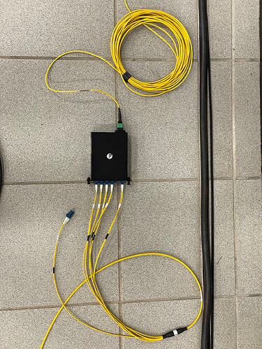 Cassette MPO raccordée à un éclaté LC UPC